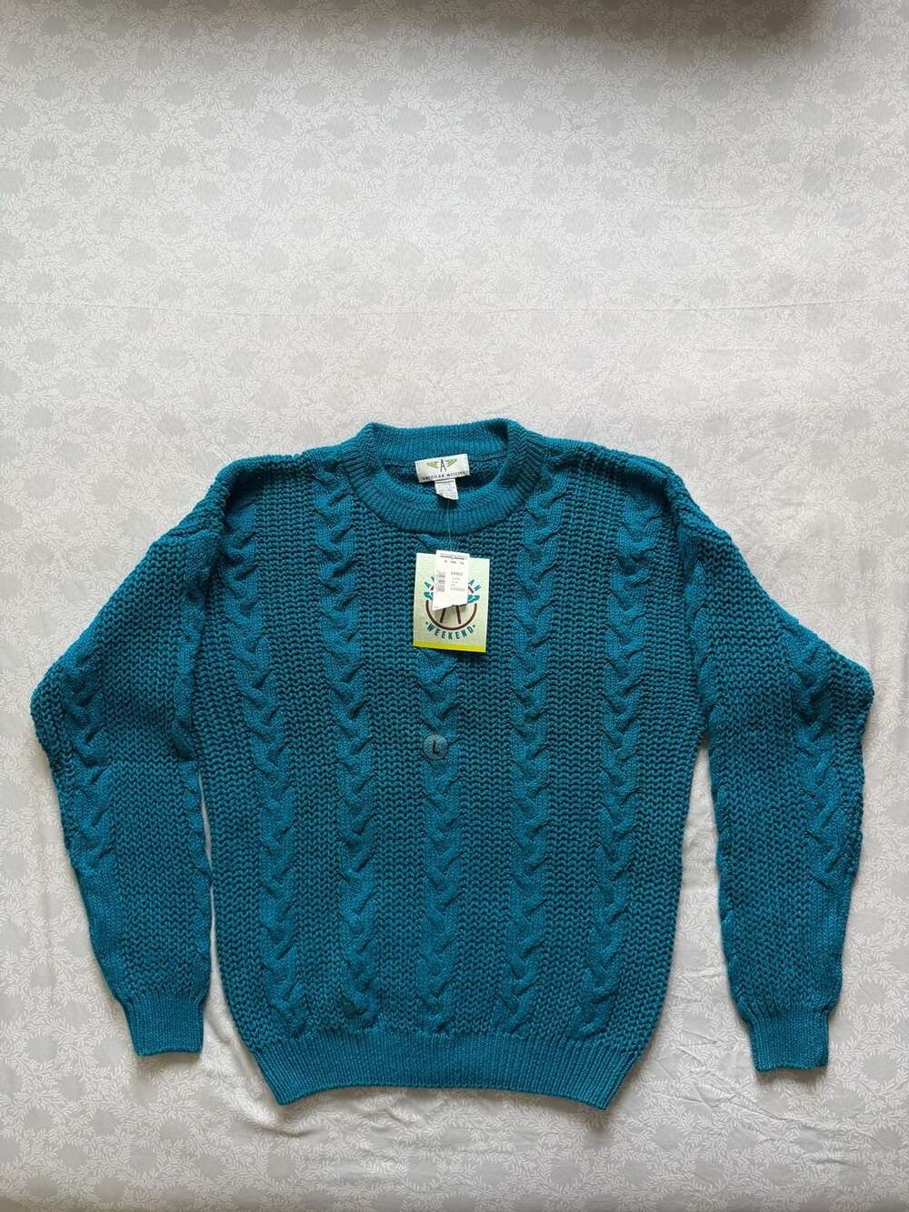 American Weekend Turquoise Cable Knit Sweater, Size Large
